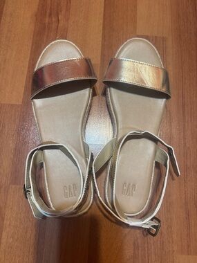 GAP Metallic Gold Ankle-Strap Slide Sandals
